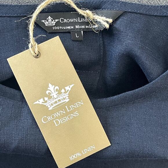 CROWN LINEN DESIGNS NAVY BELLA BELL SLEEVE TUNIC SIZE L NWT - Picture 10 of 10